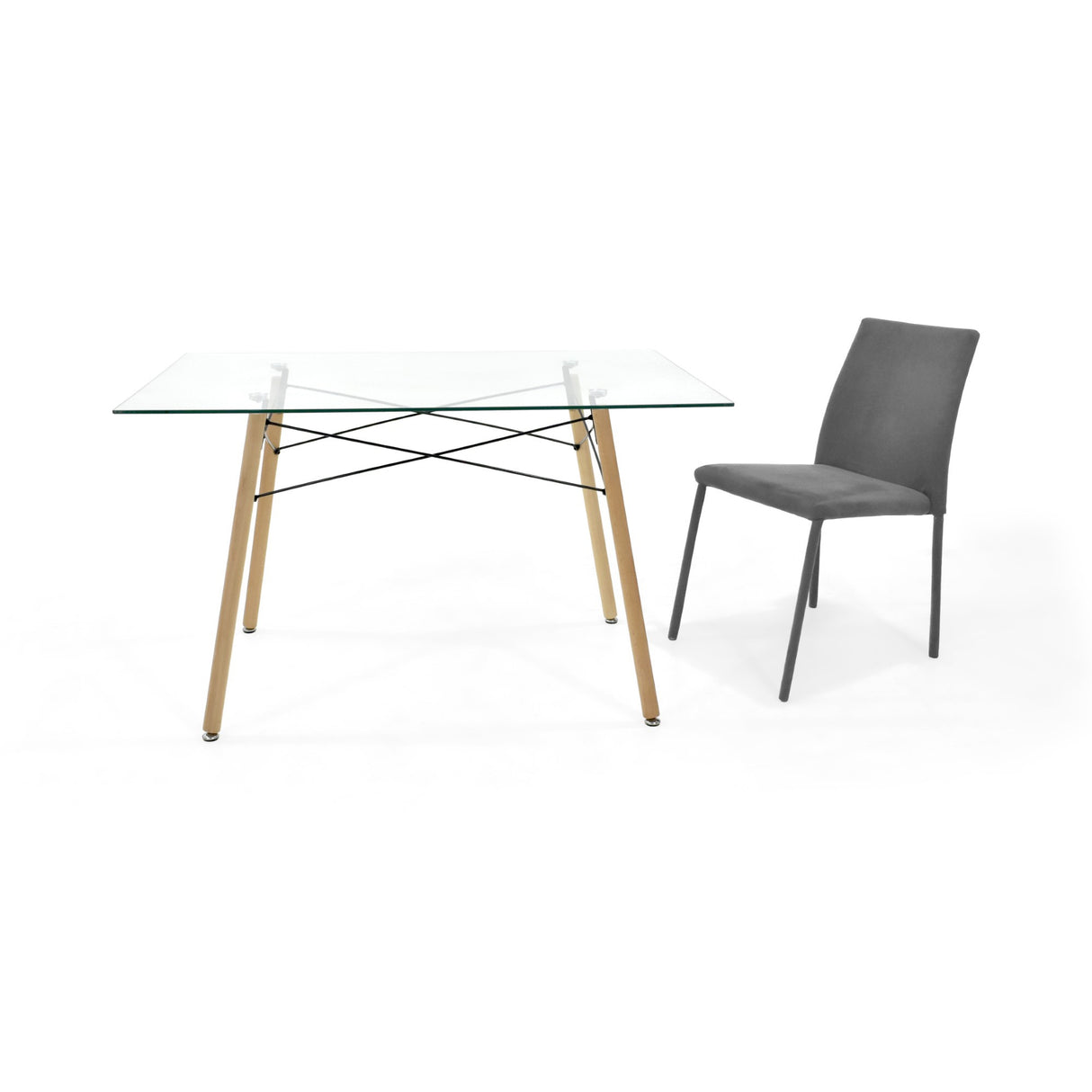 Juego de comedor Belfast Matiz Natural y Gris 120x72cm Rectangular de Patas Cuatro Puestos con Cuatro Sillas