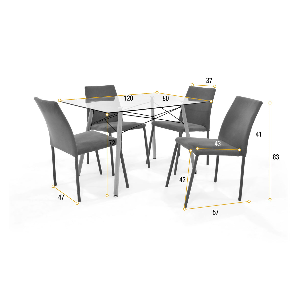 Juego de comedor Belfast Matiz Natural y Gris 120x72cm Rectangular de Patas Cuatro Puestos con Cuatro Sillas