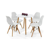 Juego de comedor Banfield Blanco y Matiz Natural 80x74cm Circular de Patas Cuatro Puestos con Cuatro Sillas