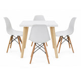Juego de comedor Lyon Blanco y Matiz Natural 76x76cm Cuadrado de Patas Cuatro Puestos con Cuatro Sillas
