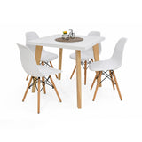 Juego de comedor Lyon Blanco y Matiz Natural 76x76cm Cuadrado de Patas Cuatro Puestos con Cuatro Sillas