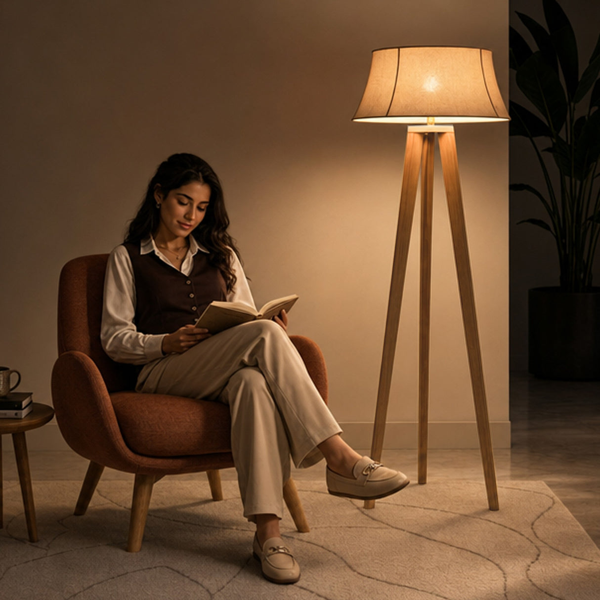 Lámpara de Piso Reims Beige y Matiz Natural 55x155cm para una Bombilla LED sin Bombilla
