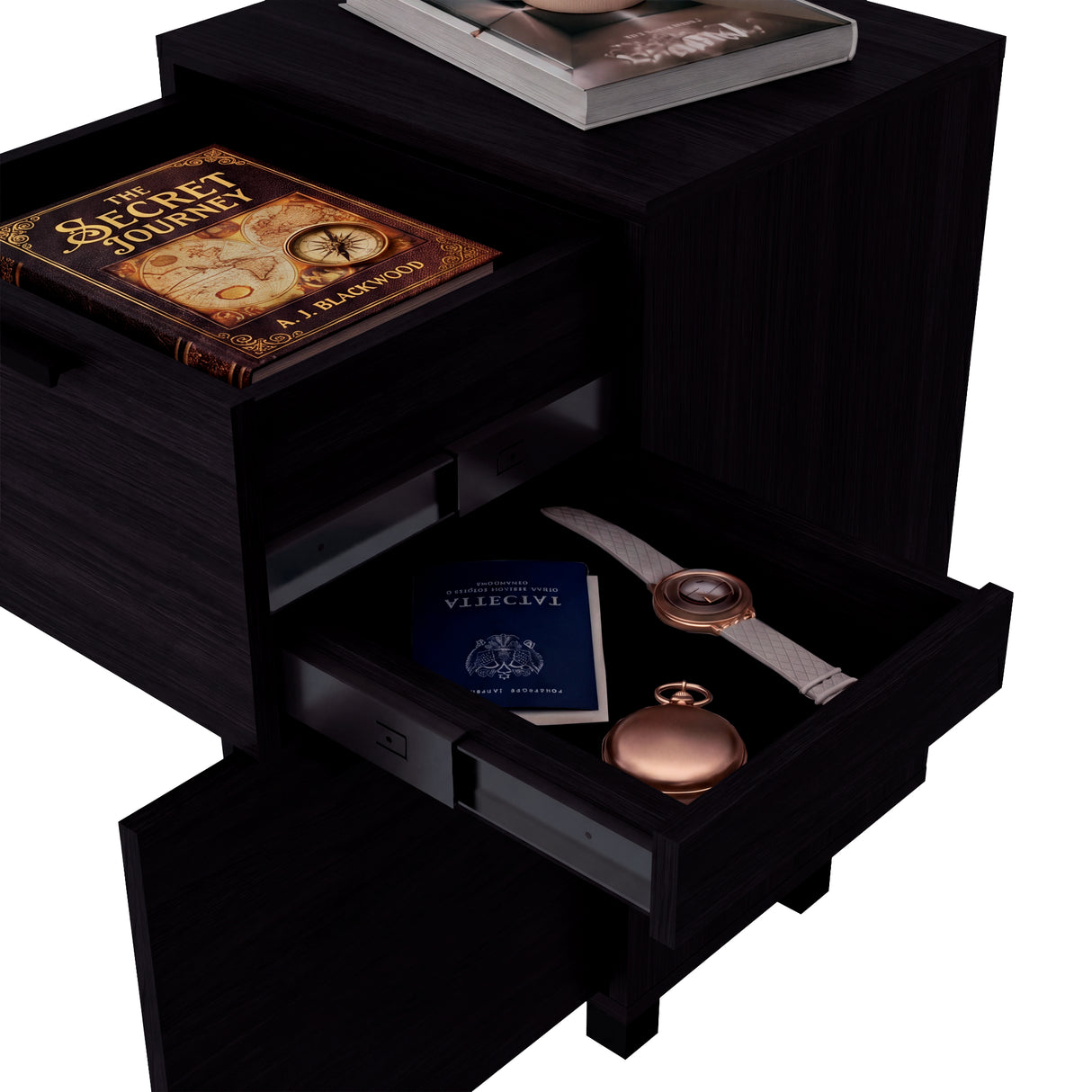 Mesa de Noche Kronos Wengue 41x70cm con Dos Cajones y con Una Puerta