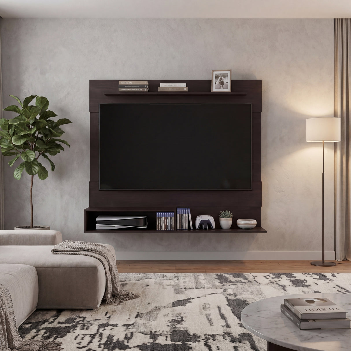 Centro de Entretenimiento Beijing Nogal 140x120cm Flotante para TV Hasta 55" Pulgadas con Un Compartimiento