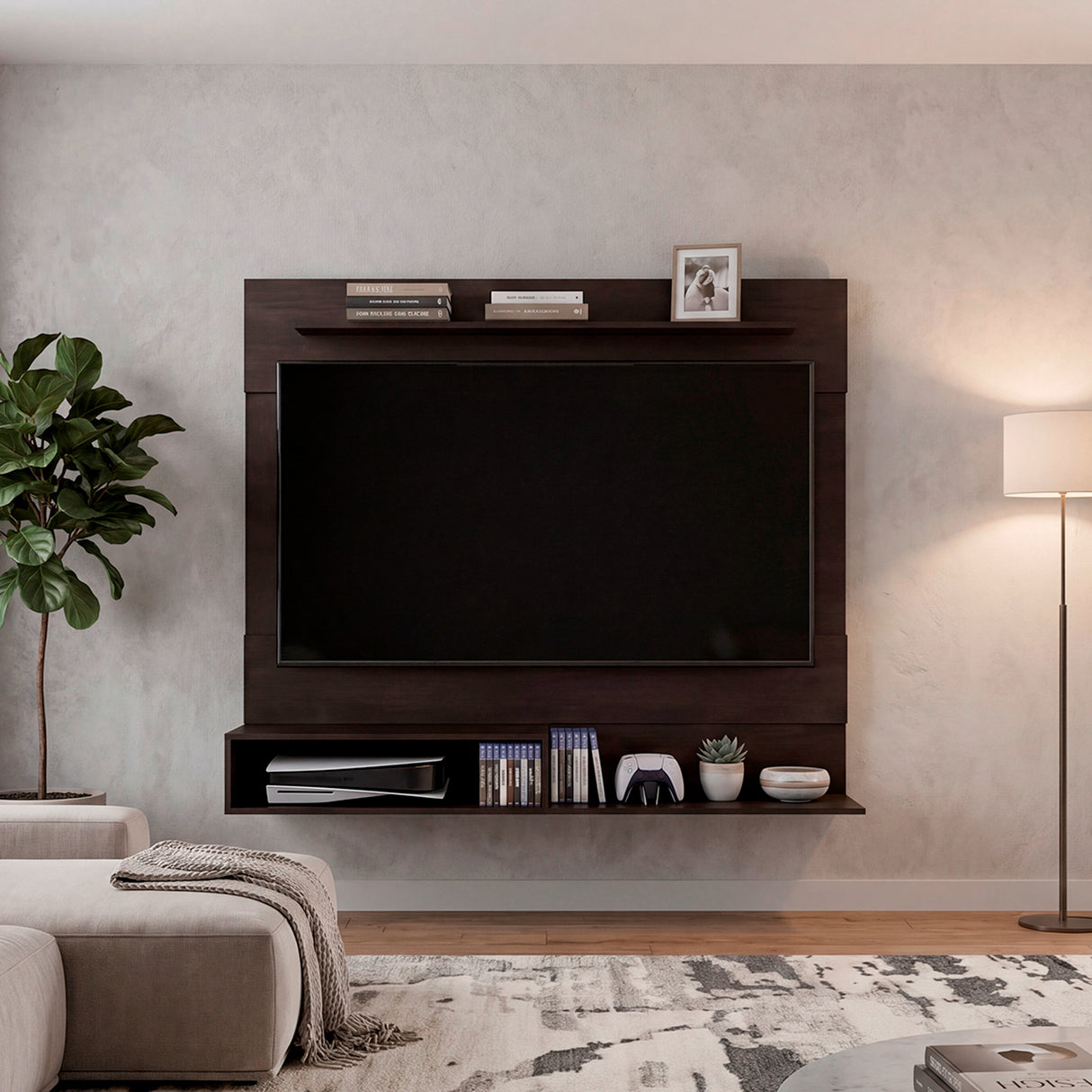 Centro de Entretenimiento Beijing Nogal 140x120cm Flotante para TV Hasta 55" Pulgadas con Un Compartimiento