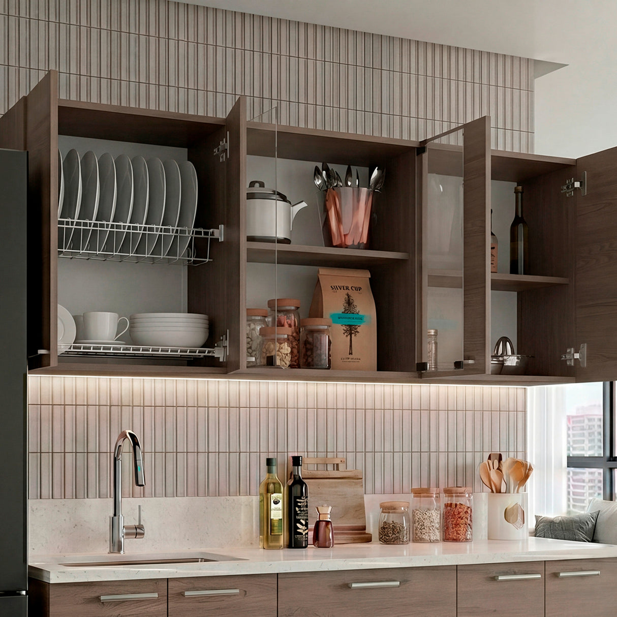 Mueble Superior de Cocina Cannolo 150x60cm con Seis Puertas y con Dos Entrepaños
