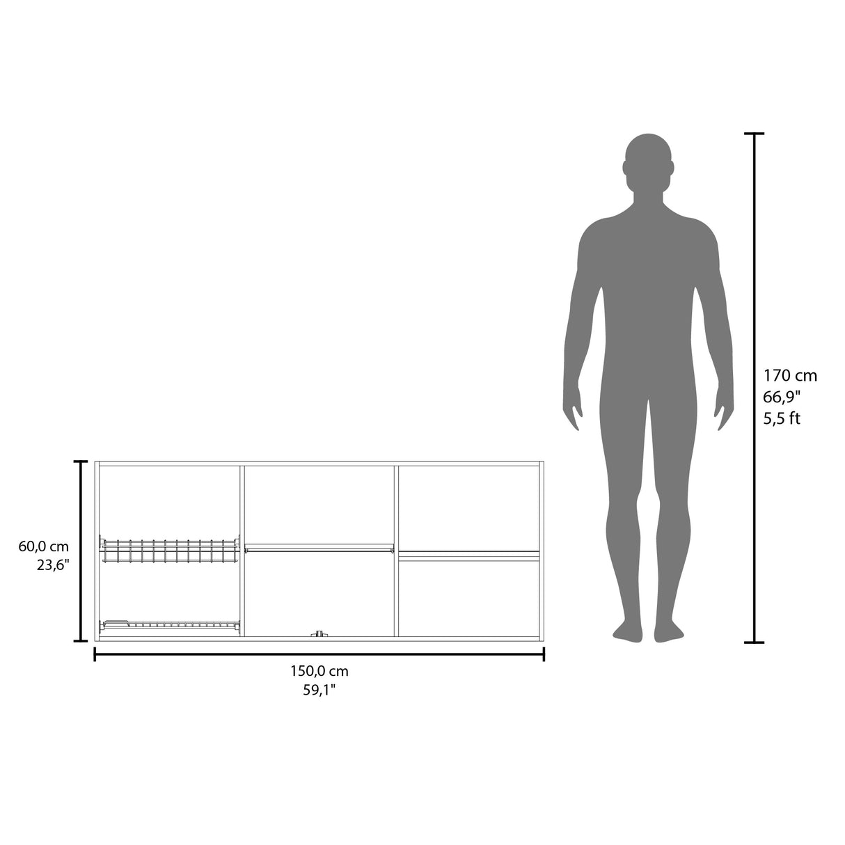 Mueble Superior de Cocina Cannolo 150x60cm con Seis Puertas y con Dos Entrepaños