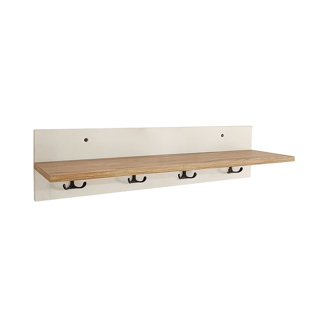 Repisa Tiana Blanco y Madera Natural 60x15cm Flotante Rectangular con Dos Entrepaños con Cuatro Ganchos