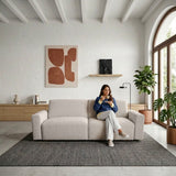 Sofacama Boston Beige y Matiz Wengue 225x80cm de Tres Puestos Reclinable con Apoya Brazos