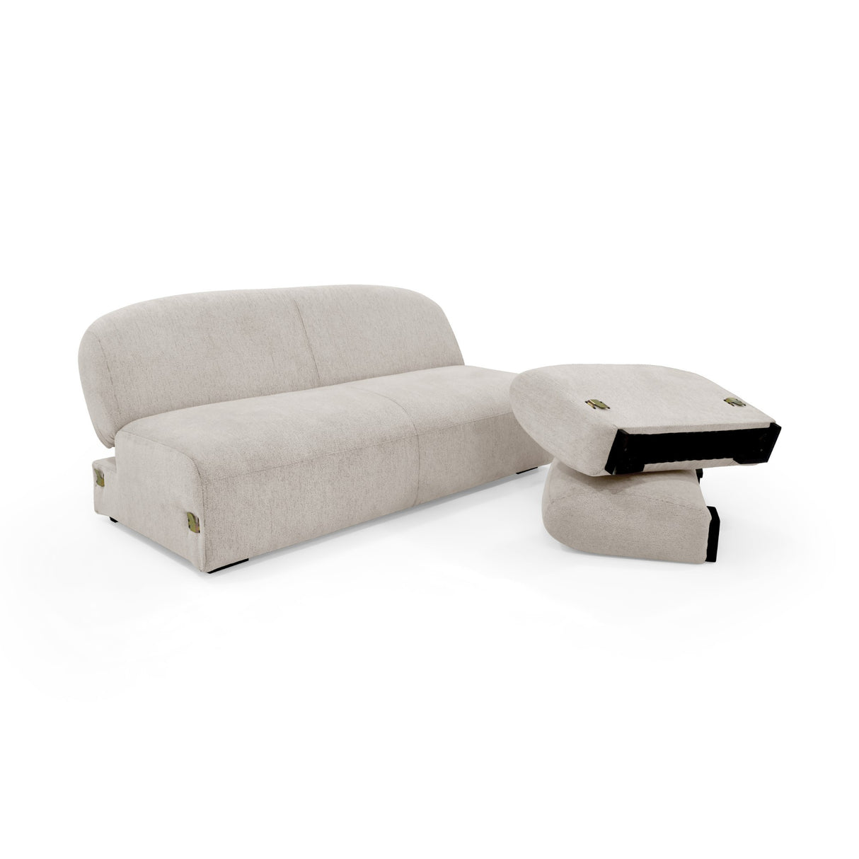 Sofacama Auren Beige y Matiz Wengue 240x85cm de Tres Puestos Reclinable con Apoya Brazos