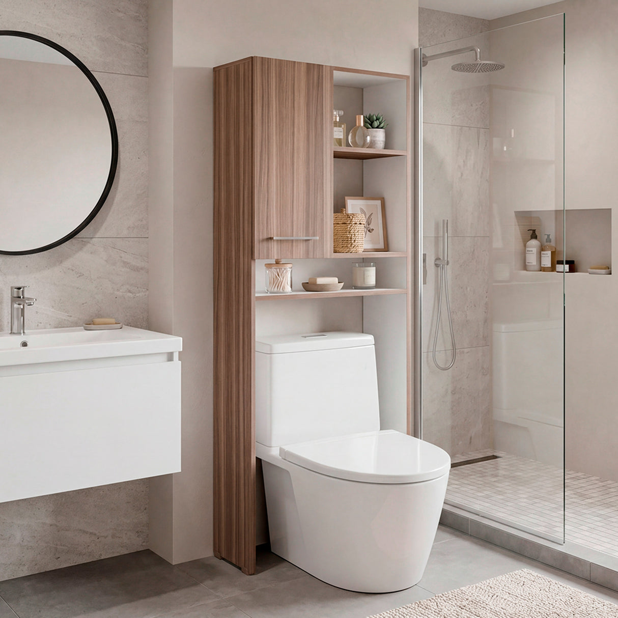 Optimizador de Baño Bath Avellana y Blanco 63.1x160.8cm con Un Cajón y un Entrepaño