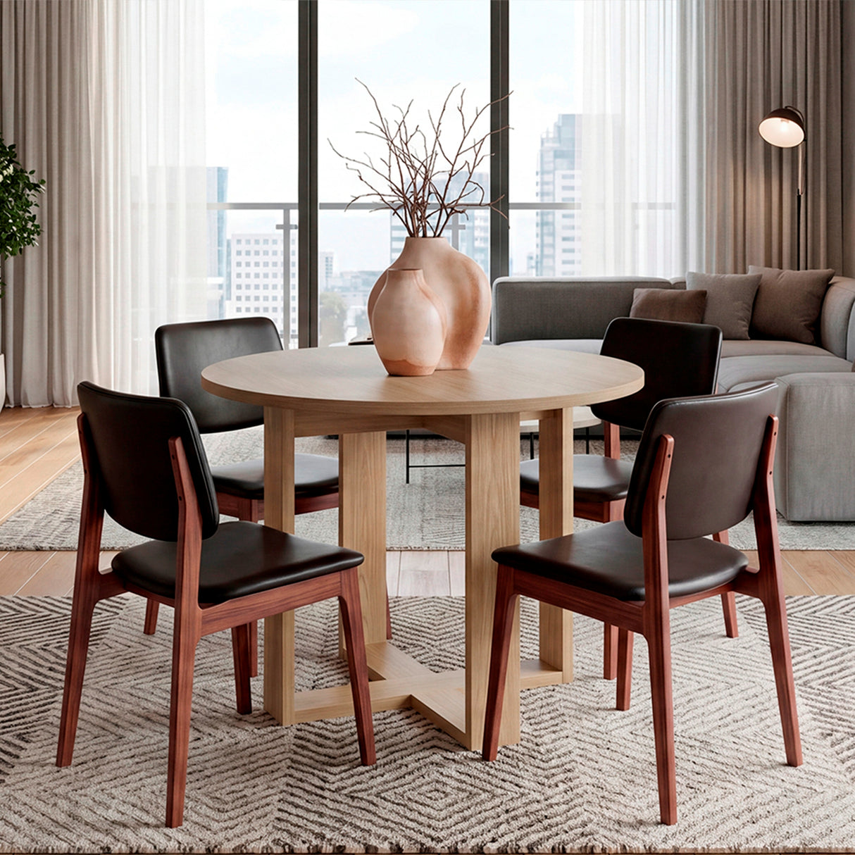 Mesa de Comedor Lily Fresno 105x75.1cm Circular de Cuatro Puestos sin Sillas