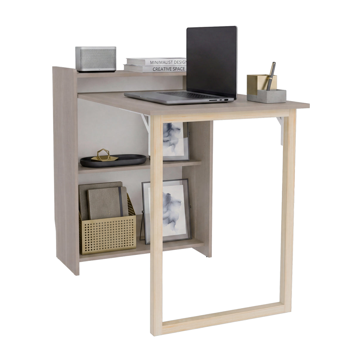 Escritorio Plegable Lesli Bardolino 63.6x85.6cm con Organizador de Libros