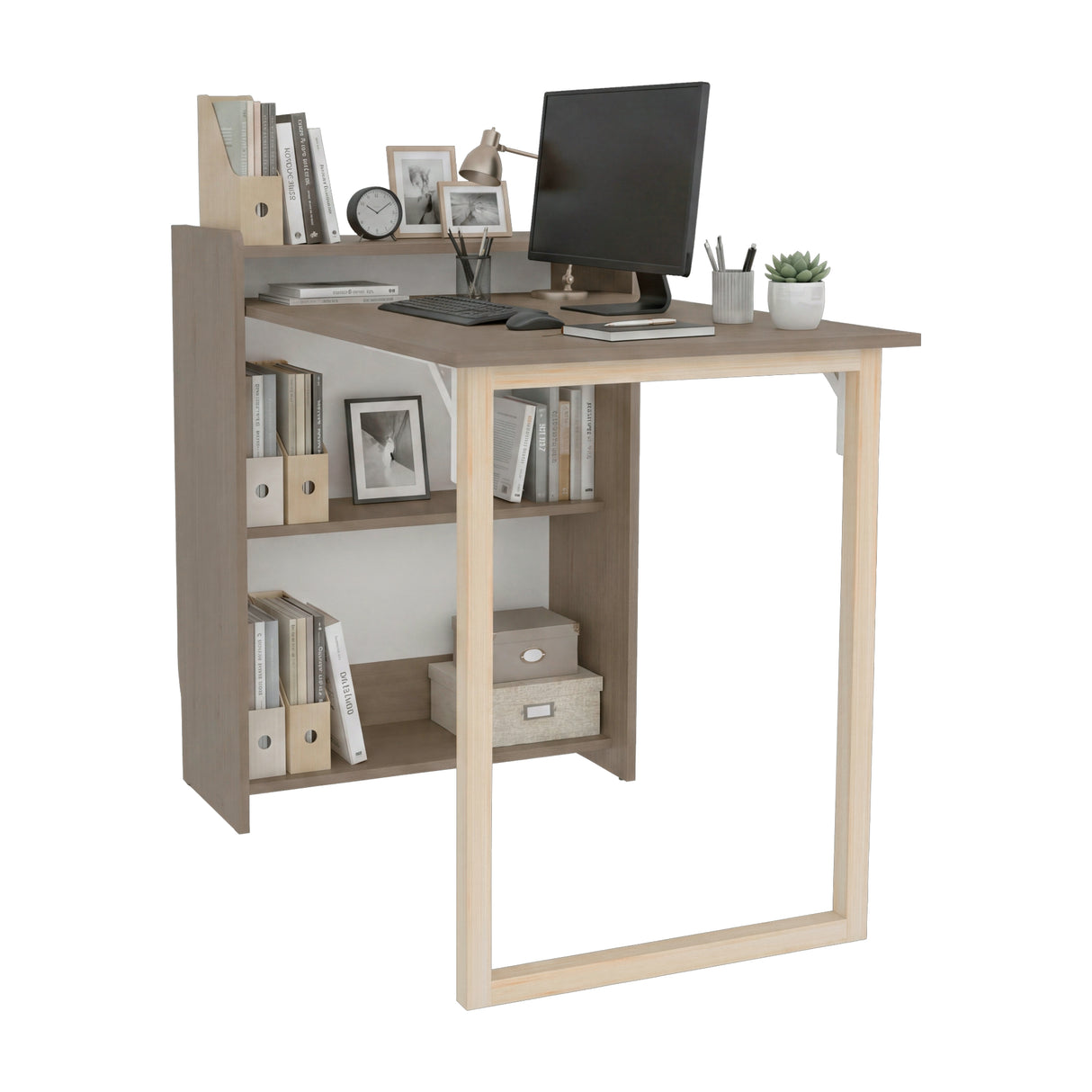 Escritorio Plegable Lesli Cannolo 63.6x85.6cm con Organizador de Libros