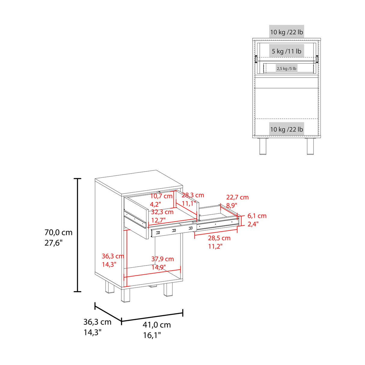 Mesa de Noche Secret Z Cartagena 41x70cm con Dos Cajones y con Una Puerta