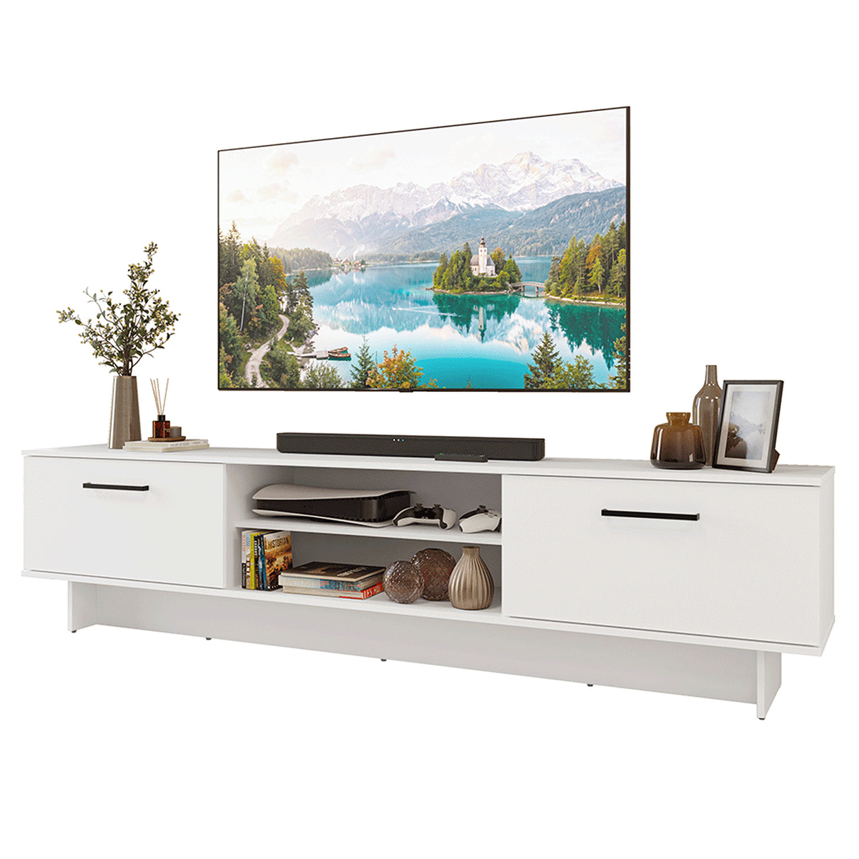 Rack de TV Agata Blanco 218x52cm para TV Hasta 80 Pulgadas con Cinco Cajones