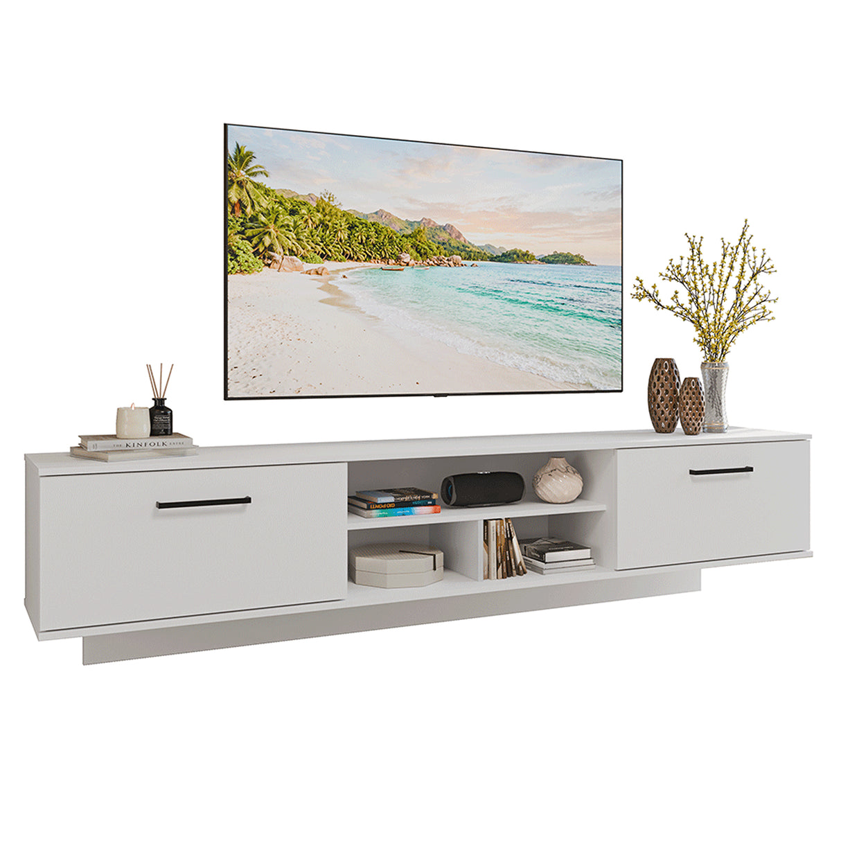 Rack de TV Agata Blanco 218x52cm para TV Hasta 80 Pulgadas Flotante con Cinco Cajones