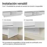 Rack de TV Glamy Blanco 218x52cm para TV Hasta 80 Pulgadas Flotante con Cinco Cajones