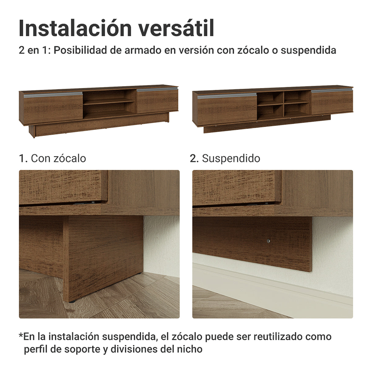 Rack de TV Glamy Marrón 218x52cm para TV Hasta 80 Pulgadas con Cinco Cajones