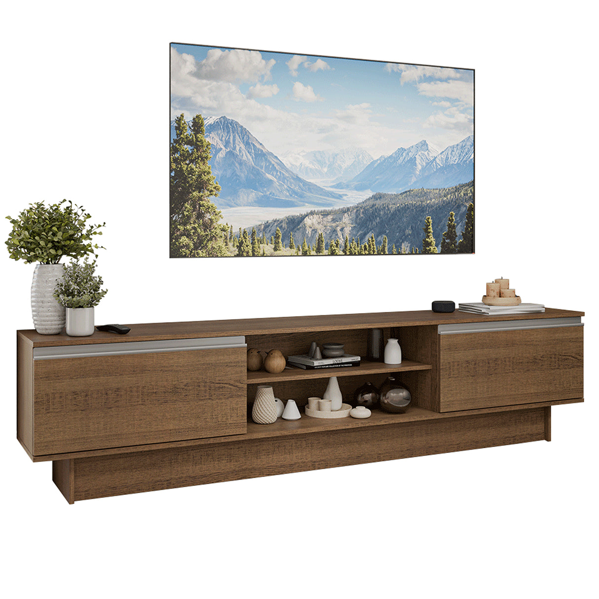 Rack de TV Glamy Marrón 218x52cm para TV Hasta 80 Pulgadas con Cinco Cajones