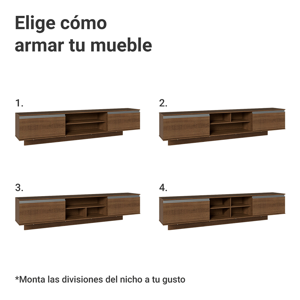 Rack de TV Glamy Marrón 218x52cm para TV Hasta 80 Pulgadas Flotante con Cinco Cajones