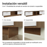 Rack de TV Agata Marrón y Blanco 218x52cm para TV Hasta 80 Pulgadas con Cinco Cajones