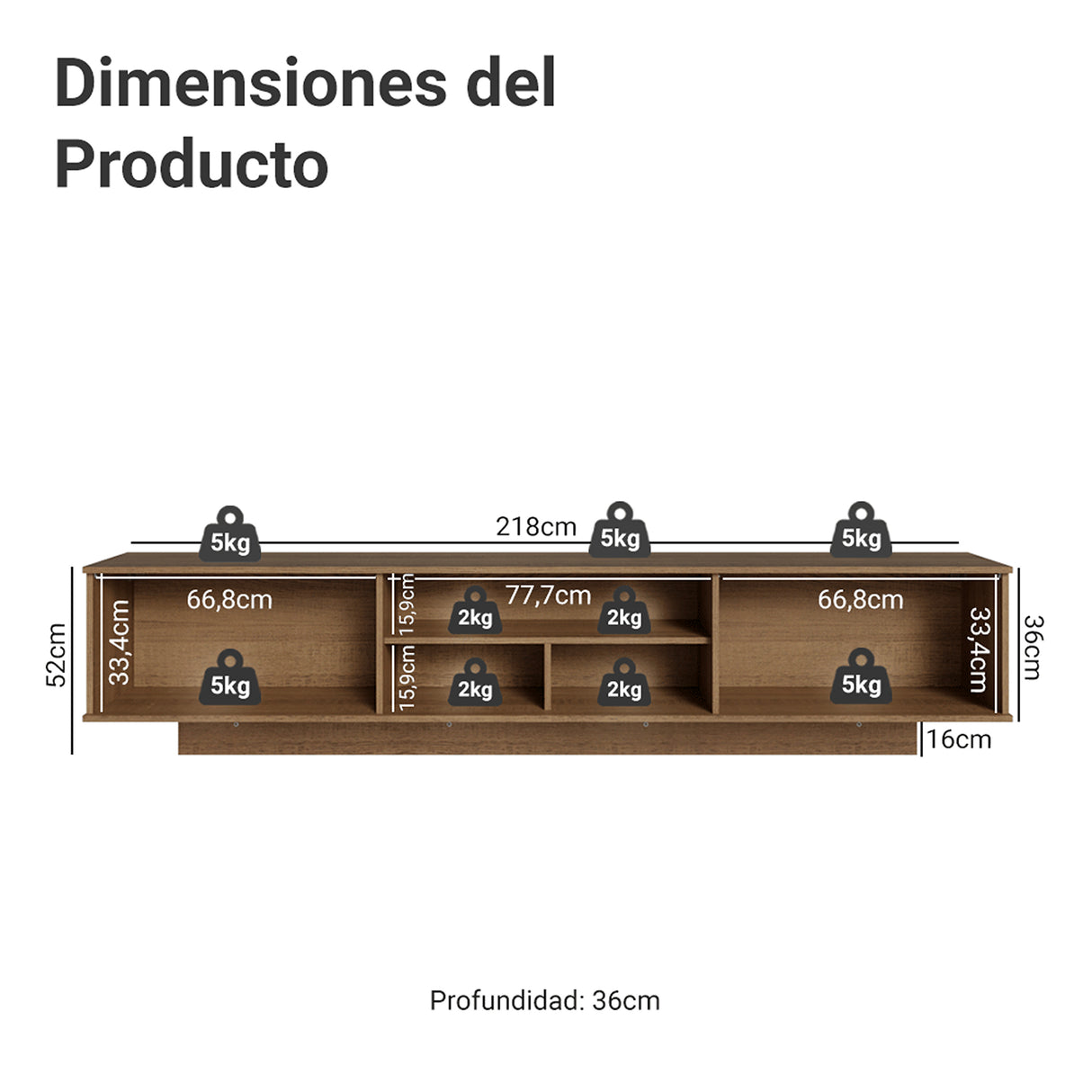 Rack de TV Glamy Marrón y Blanco 218x52cm para TV Hasta 80 Pulgadas Flotante con Cinco Cajones