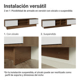 Rack de TV Glamy Marrón y Blanco 218x52cm para TV Hasta 80 Pulgadas Flotante con Cinco Cajones