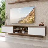 Rack de TV Glamy Marrón y Blanco 218x52cm para TV Hasta 80 Pulgadas Flotante con Cinco Cajones