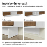 Rack de TV Glamy Blanco y Marrón 218x52cm para TV Hasta 80 Pulgadas Flotante con Cinco Cajones