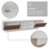 Rack de TV Glamy Blanco y Marrón 218x52cm para TV Hasta 80 Pulgadas Flotante con Cinco Cajones