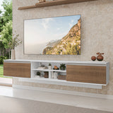Rack de TV Glamy Blanco y Marrón 218x52cm para TV Hasta 80 Pulgadas Flotante con Cinco Cajones