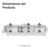 Rack de TV Vik Blanco y Gris 218x52cm para TV Hasta 80 Pulgadas con Cinco Cajones