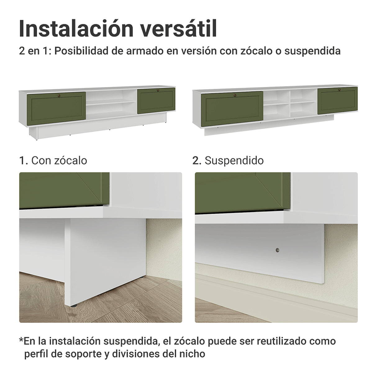 Rack de TV Vik Blanco y Verde 218x52cm para TV Hasta 80 Pulgadas Flotante con Cinco Cajones