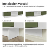 Rack de TV Vik Blanco y Verde 218x52cm para TV Hasta 80 Pulgadas Flotante con Cinco Cajones