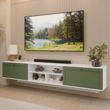 Rack de TV Vik Blanco y Verde 218x52cm para TV Hasta 80 Pulgadas Flotante con Cinco Cajones