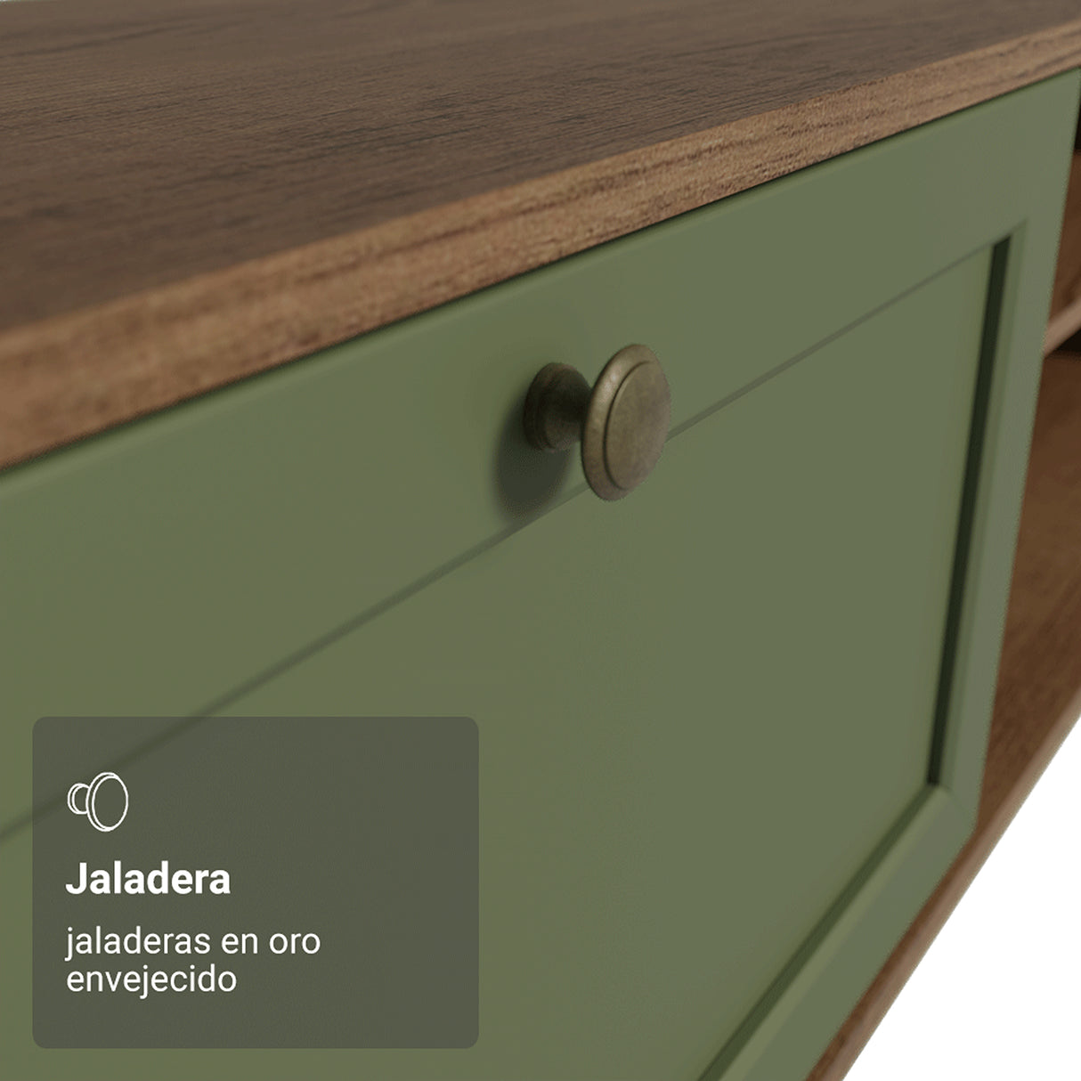 Rack de TV Vik Marrón y Verde 218x52cm para TV Hasta 80 Pulgadas con Cinco Cajones