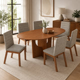 Comedor Komodo Cafe y Gris 100x78cm Ovalado De Seis Puestos con Seis Sillas