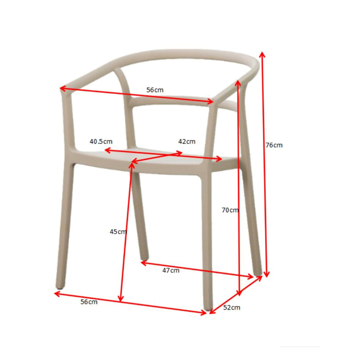 Silla para Exteriores Porto Taupe 56x75.5cm Apilable con Apoya Brazos y con Espaldar
