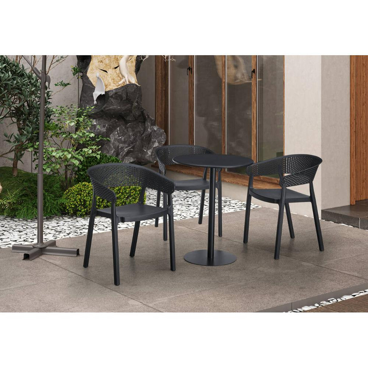 Silla para Exteriores Manaos Negro 52x73cm Apilable con Apoya Brazos y con Espaldar
