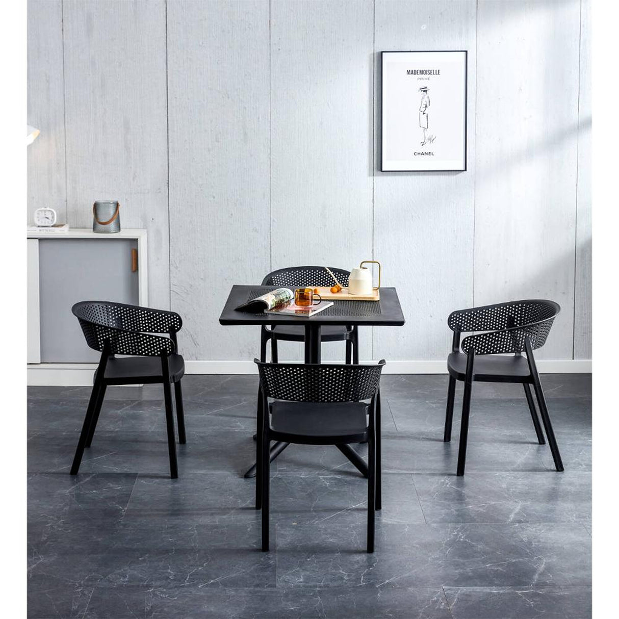Silla para Exteriores Manaos Negro 52x73cm Apilable con Apoya Brazos y con Espaldar