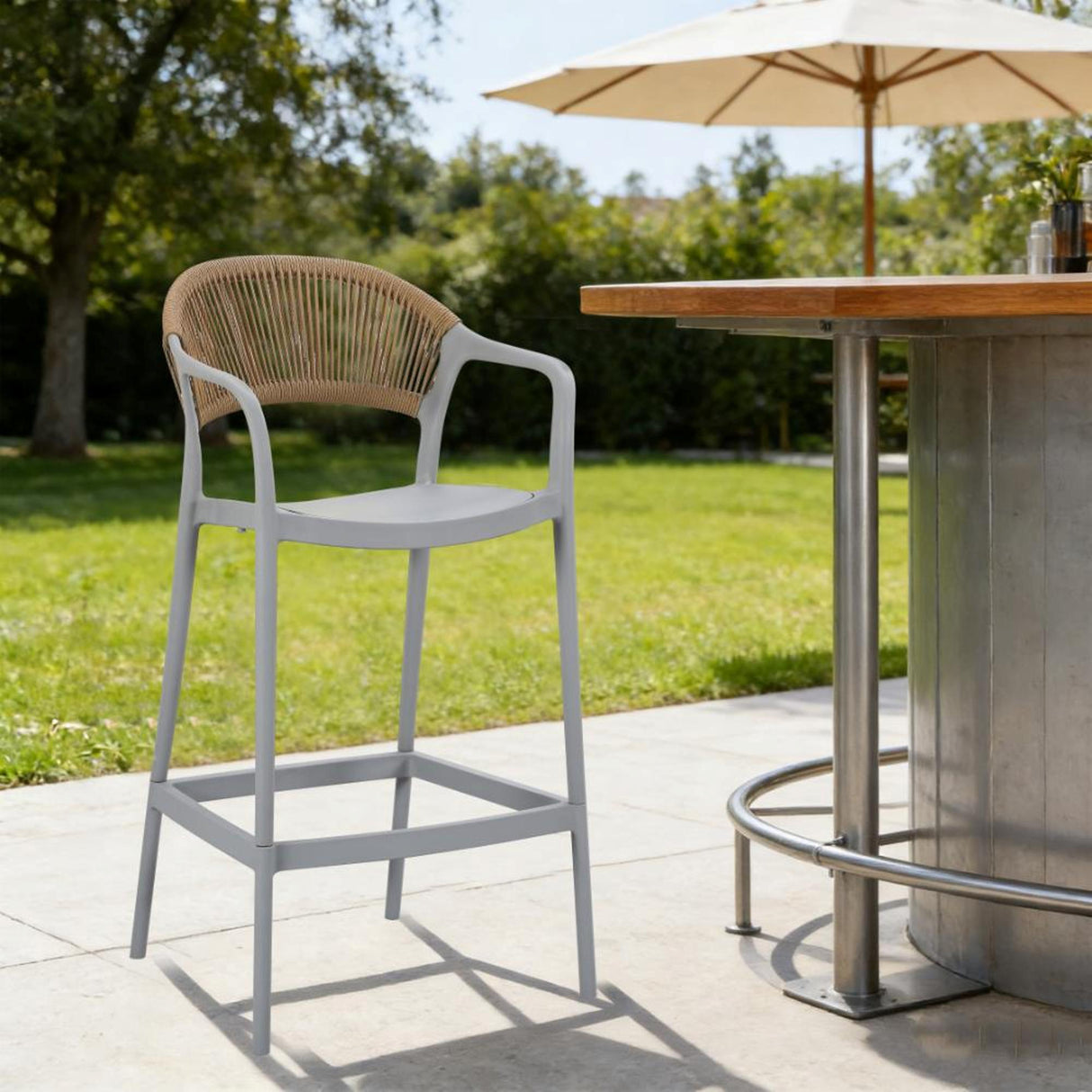 Silla Bar para Exteriores Bali Gris 56x109cm con Apoya Brazos y con Espaldar