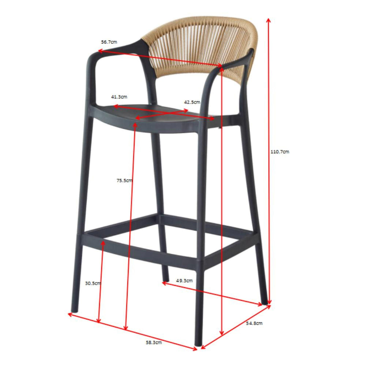 Silla Bar para Exteriores Bali Verde 56x109cm con Apoya Brazos y con Espaldar