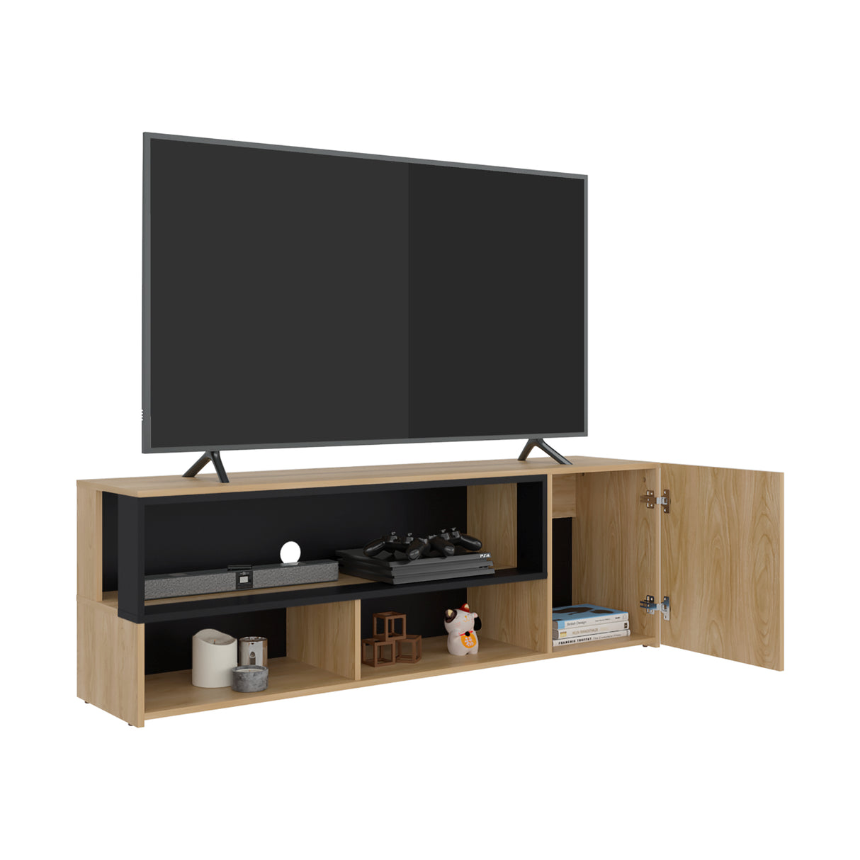 Rack de TV Noland Fresno Europeo y Wengue 151.2x50.7cm para TV Hasta 65" Pulgadas con Tres Compartimientos