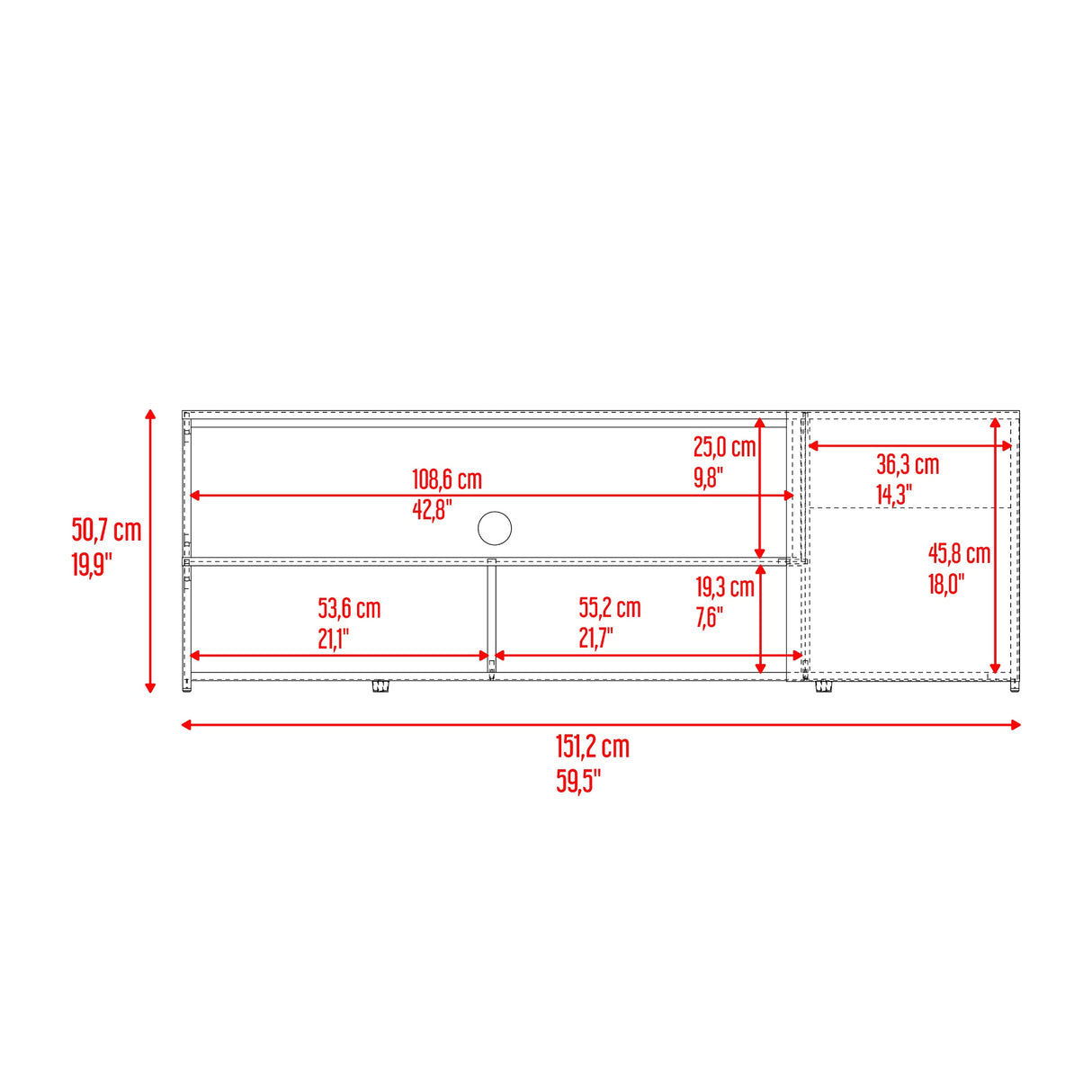 Rack de TV Noland Fresno Europeo y Wengue 151.2x50.7cm para TV Hasta 65" Pulgadas con Tres Compartimientos