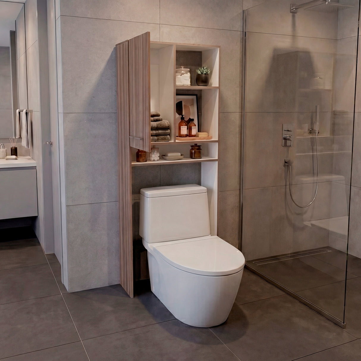 Ahorrador de Espacio para Baño Bath Avellana 63.1x160.8cm con Un Entrepaño