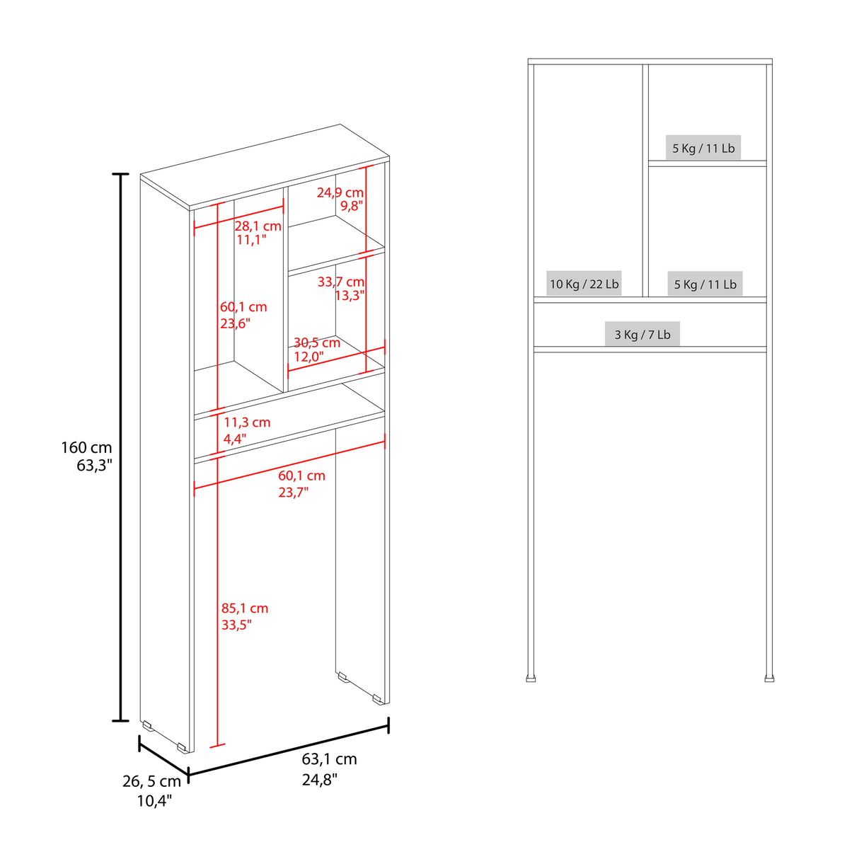 Ahorrador de Espacio para Baño Bath Avellana 63.1x160.8cm con Un Entrepaño