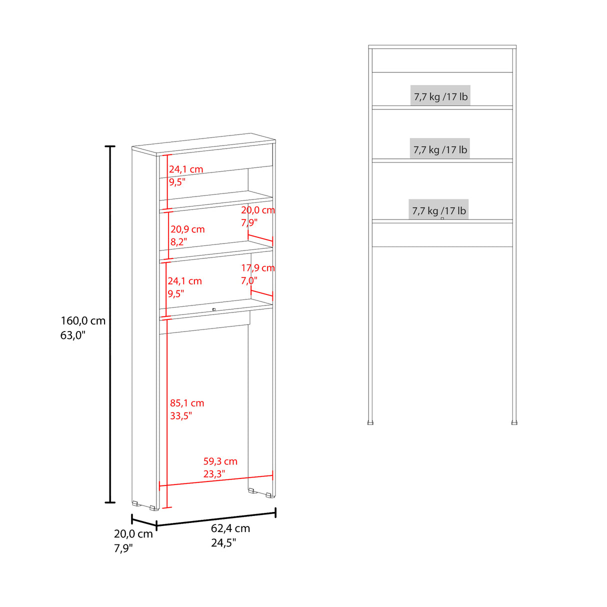 Ahorrador de Espacio para Baño Bath Fresno y Blanco 62.4x160cm con Un Entrepaño
