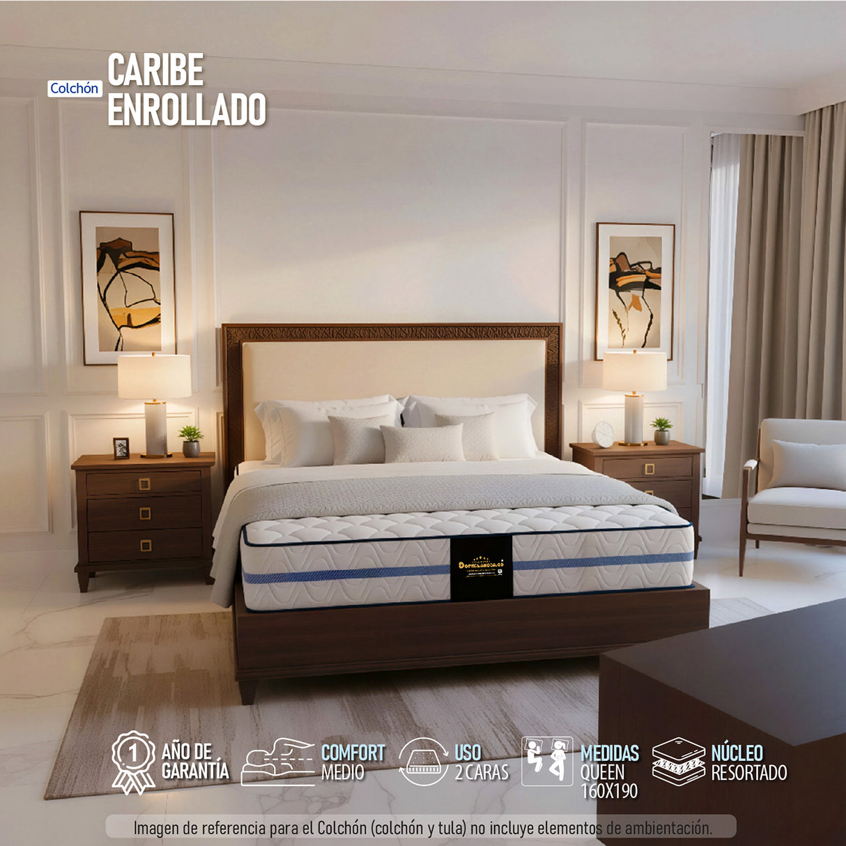 Colchón Enrollado Caribe Blanco Queen 160 X 190 Cm Firmeza Suave Doble Faz