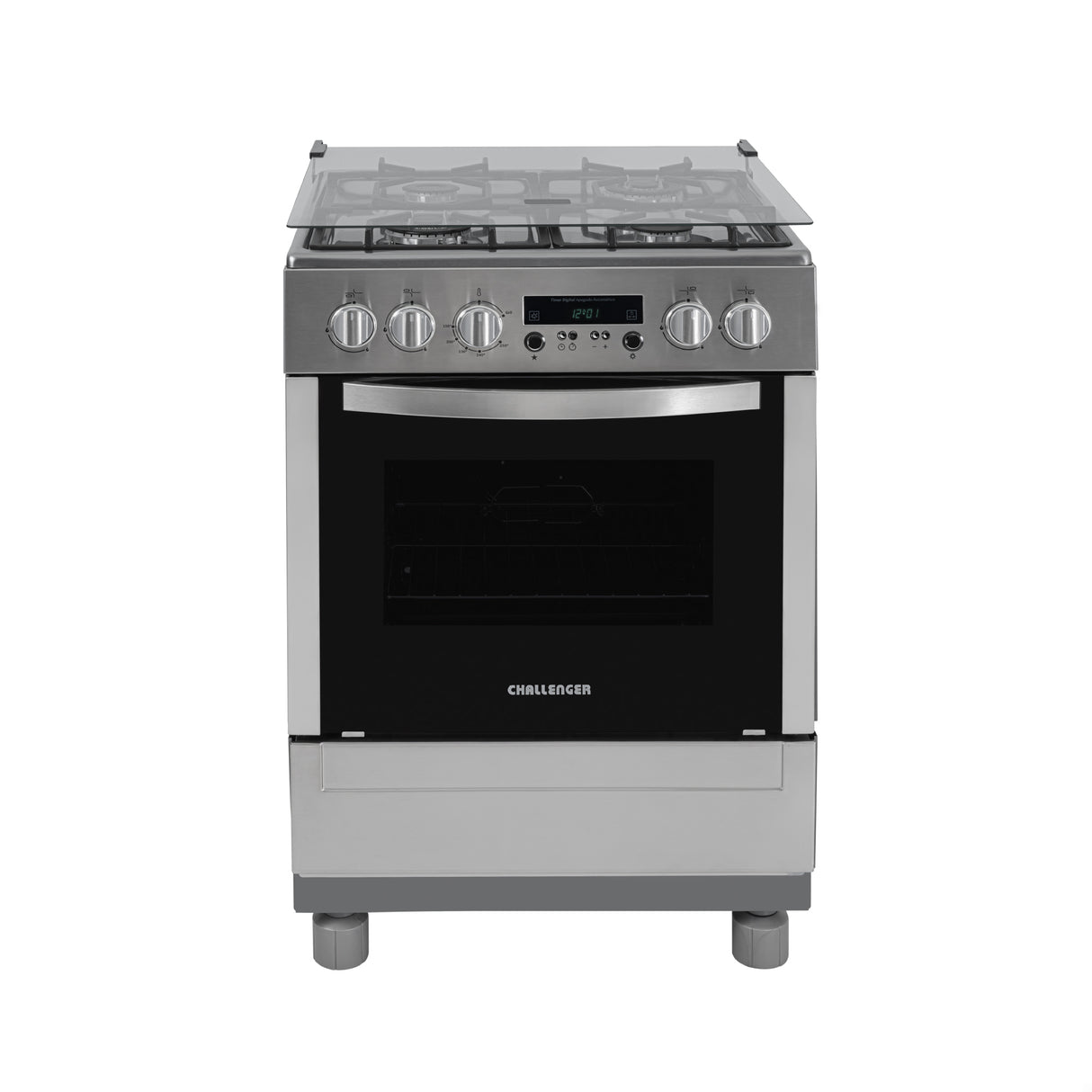 Estufa Challenger Kitchen Gourmet Gris 60x93cm para Gas Propano con Cuatro Quemadores y Un Horno Rosticero Grill
